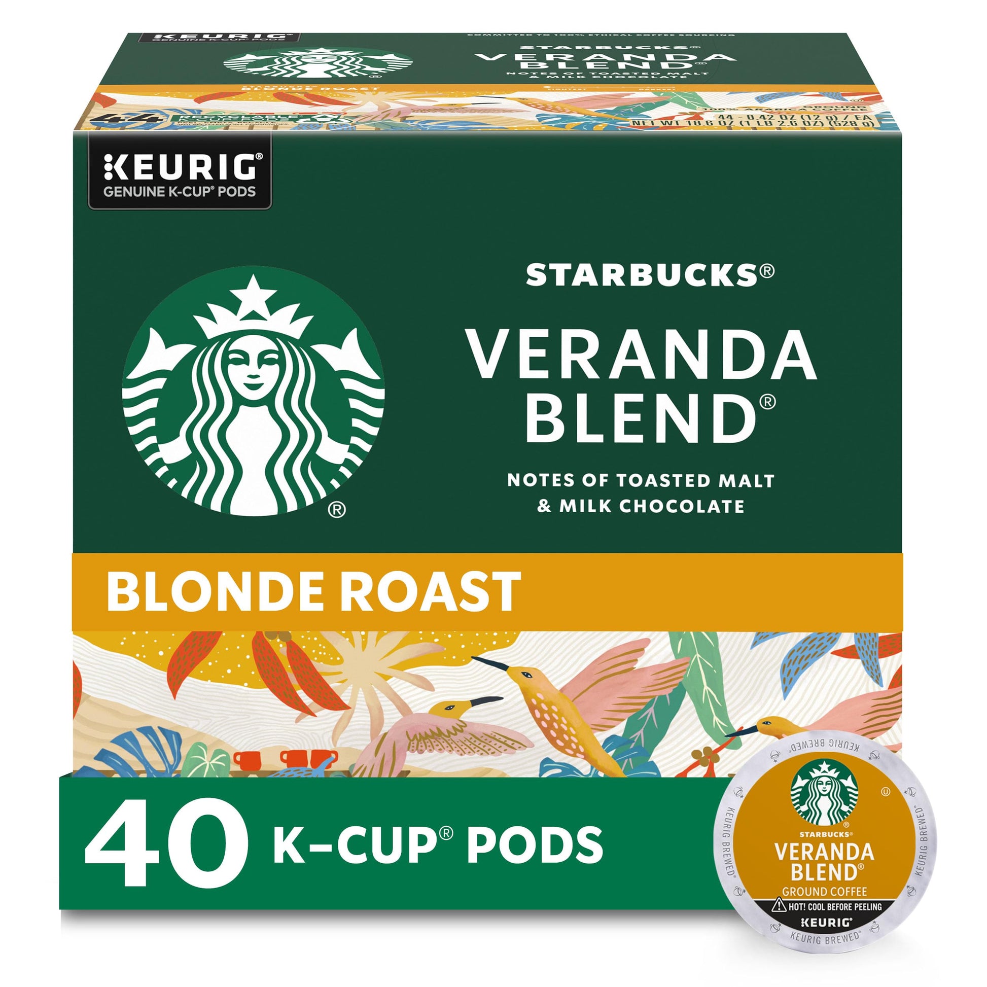 Starbucks K-Cup Coffee Pods - Light Roast Veranda - 40 Count - For Keurig Brewers