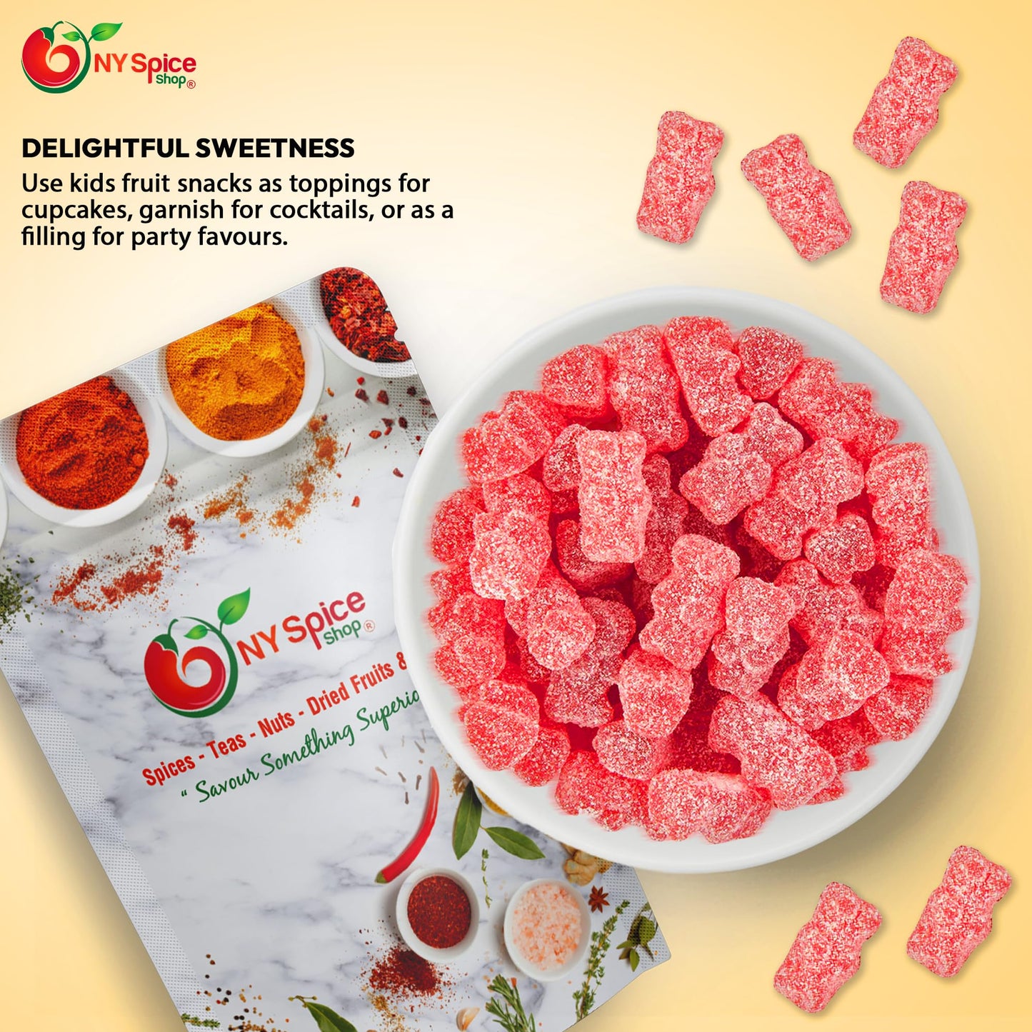 NY Spice Shop Cinnamon Bears - 8 Ounce Sweet and Spicy Cinnamon Gummy Bears - Tasty Cinnamon Bears Candy - Fruit Juice Hot Gummy