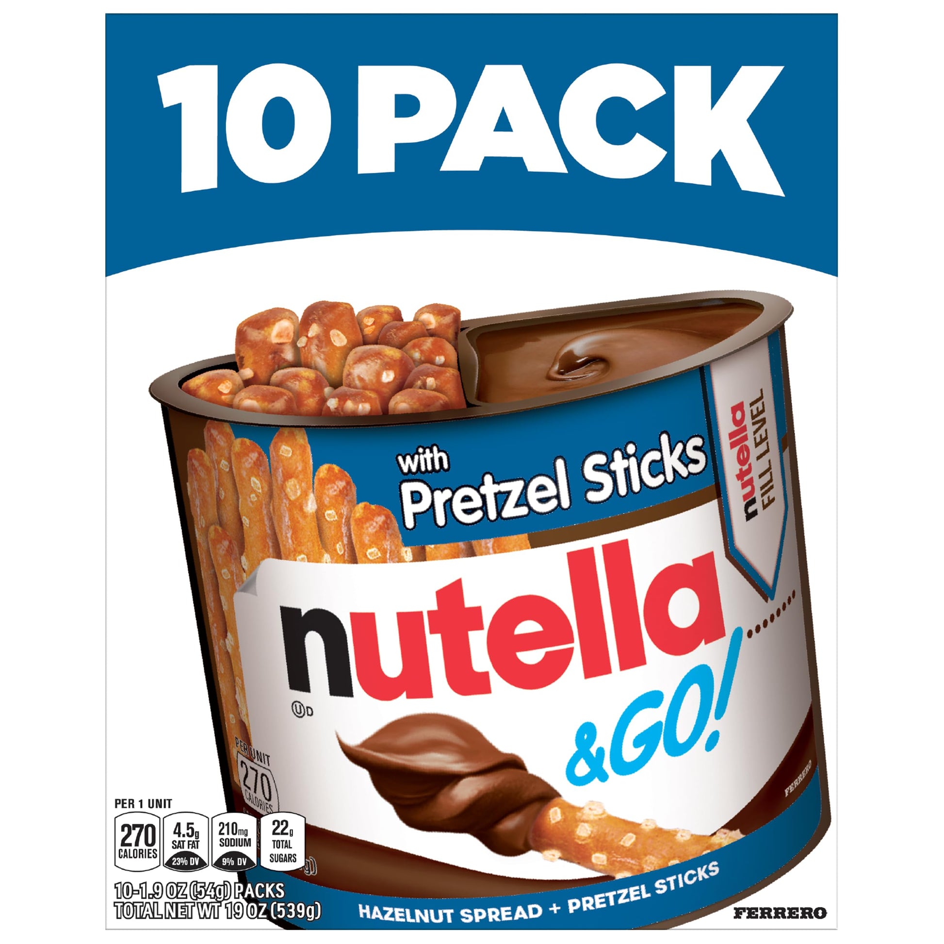 Nutella & GO! Chocolate Hazelnut Spread with Cocoa + Pretzel Sticks  10 Snack Packs  1.9 oz Each