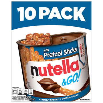 Nutella & GO! Chocolate Hazelnut Spread with Cocoa + Pretzel Sticks  10 Snack Packs  1.9 oz Each