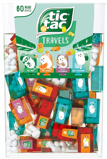 Bulk Travels Mini Packs candy Individual Assorted Flavor Candies Packets Large Spender Box (60 Mini Packs - Mint Orange Spearmint Peachy Passionfruit)
