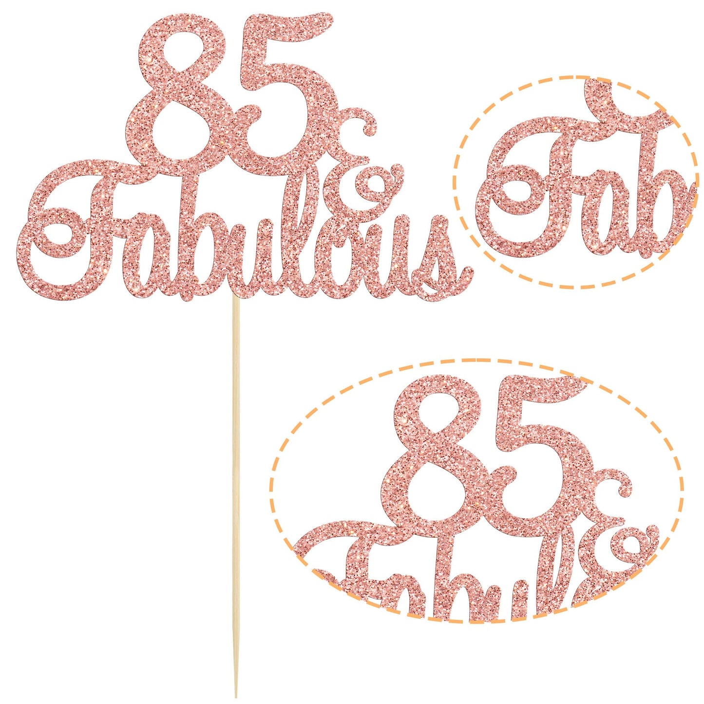 Gyufise 1Pcs 85 & Fabulous Cake Topper Rose Gold Glitter Eighty Five And Fabulous Cake Toppers Happy 85Th Birthday Cake Pick For