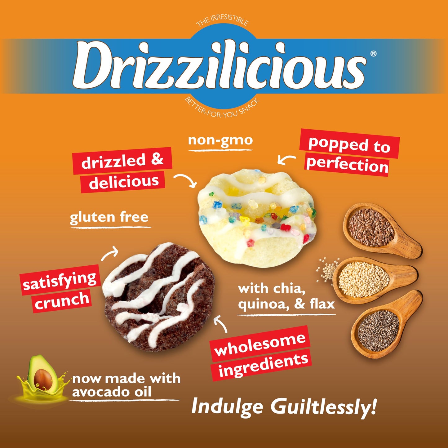 Drizzilicious Mini Rice Cakes Variety Pack - Rice Crisps  Healthy Snack for mature-themeds and Kids  Flavored Rice Cakes  Vegan  Gluten Free  Allergen Free  Only 90 Calories Per Bag - .74 oz (Pack of 32)