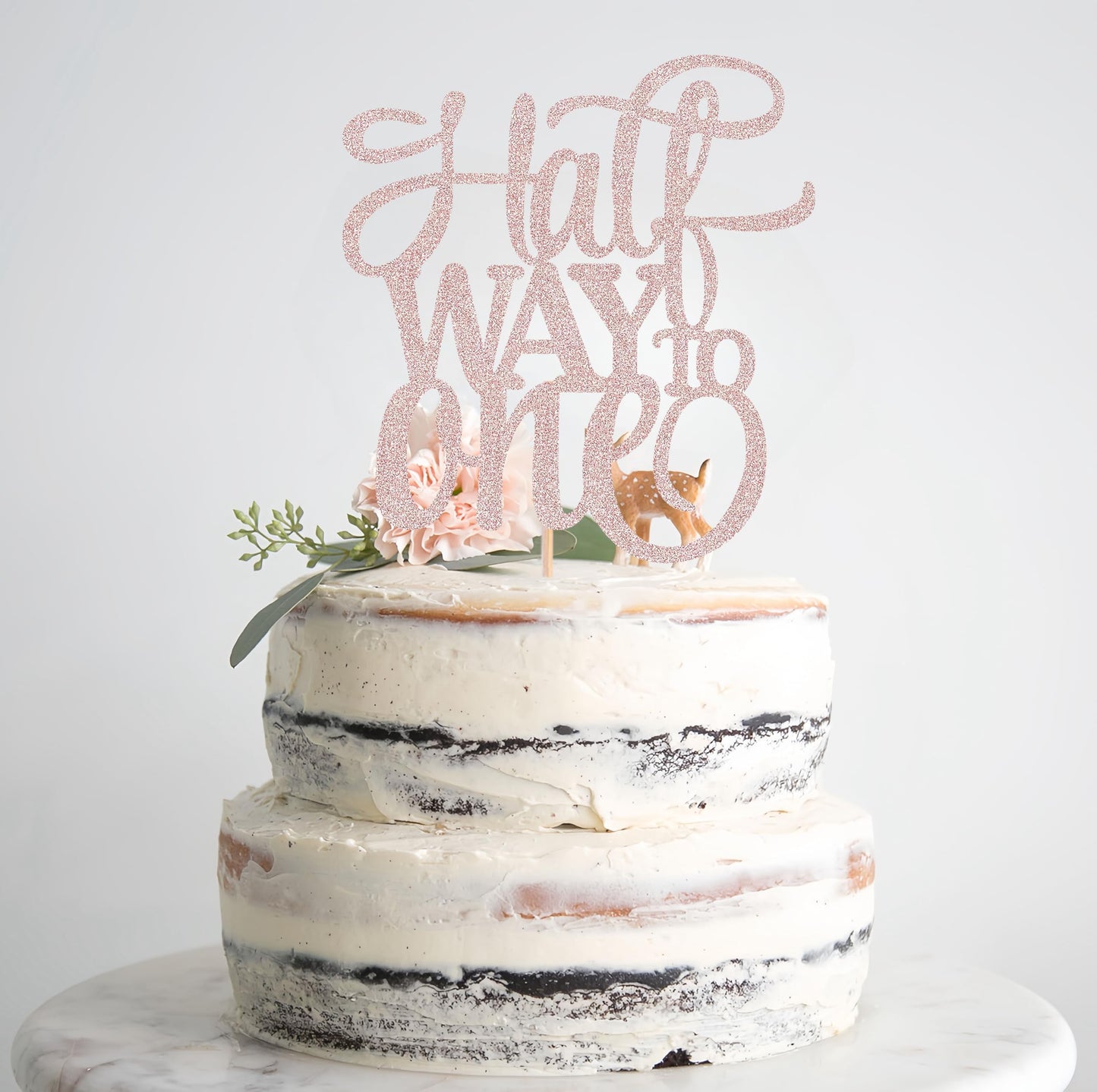 Ahaoray Half Way To One Cake Topper - Rose Gold Glitter 6 Months Birthday Decorations Supplies - Half Birthday Decorations Baby