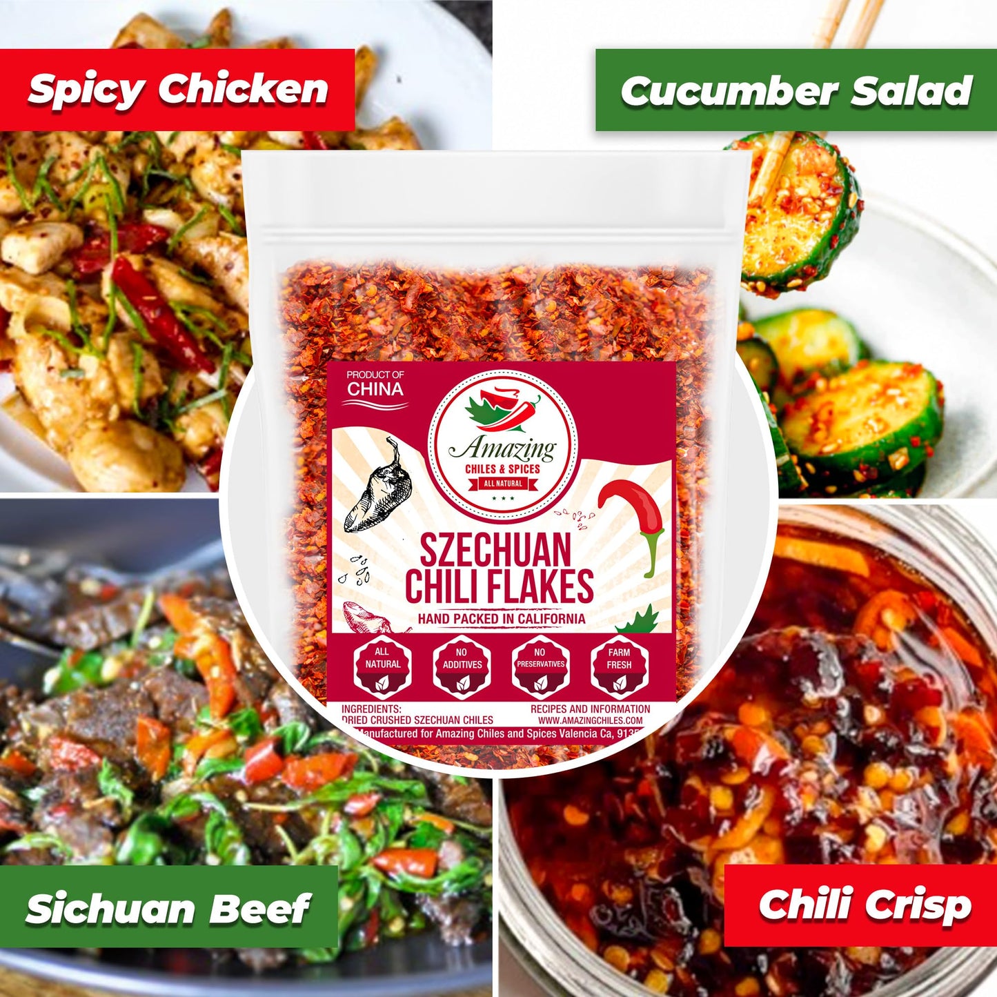 Sichuan Chili Flakes, 8 Oz - Traditional Red Pepper Spices And Szechuan Seasoning For Thai, Korean, Mexican, And Asian Dishes, A