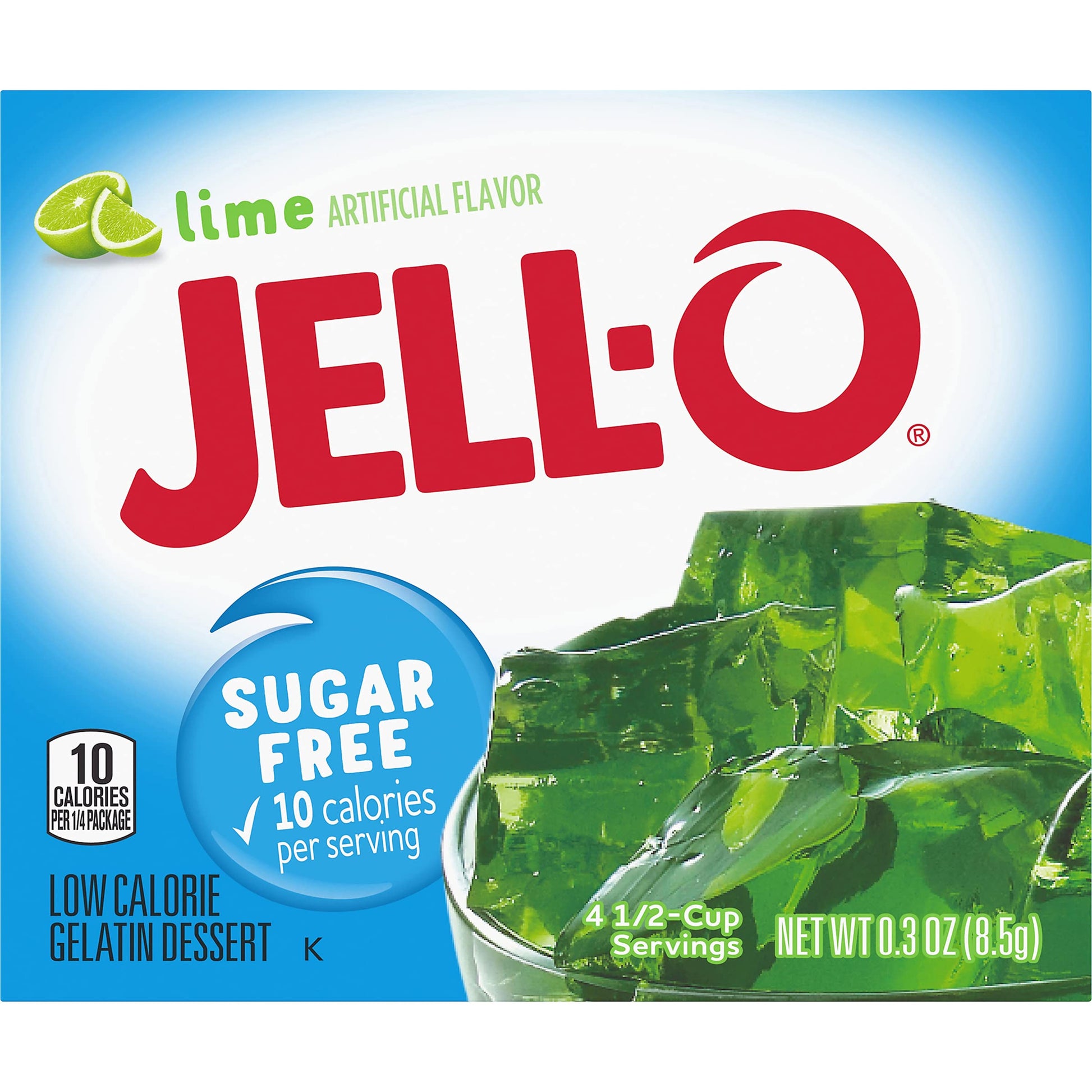 Jell-O Sugar-Free Gelatin Mix, Lime Flavor, 0.3 Ounce Boxes, Pack of 6