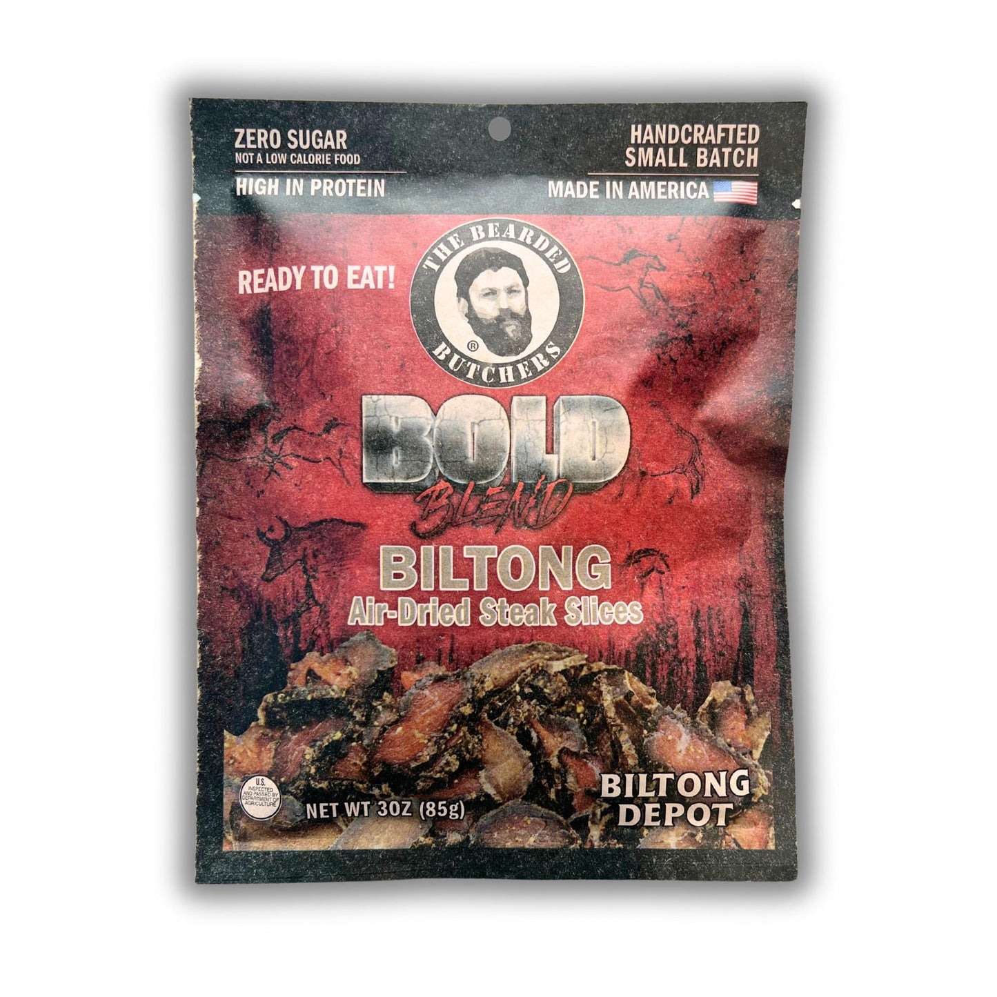 Bearded Butcher Bold Blend Biltong, High Protein, Low Fat, Gluten-Free, 3 oz, Pack of 12