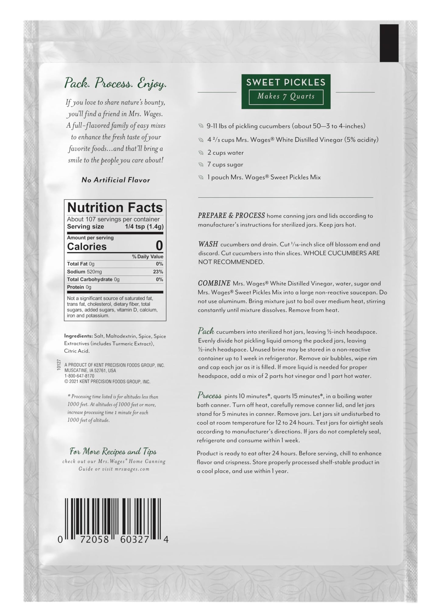 Mrs. Wages Sweet Pickles Quick Process Mix Quick and Easy Simple-To-Use Simple Homemade Pickles Sweet Traditional Pickle Flavori