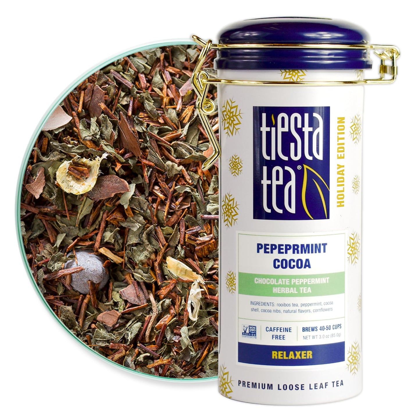 Tiesta Tea Cozy Peppermint Cocoa Herbal Tea - Non Caffeinated, 3 oz Refillable Tin, Makes Up to 50 Cups