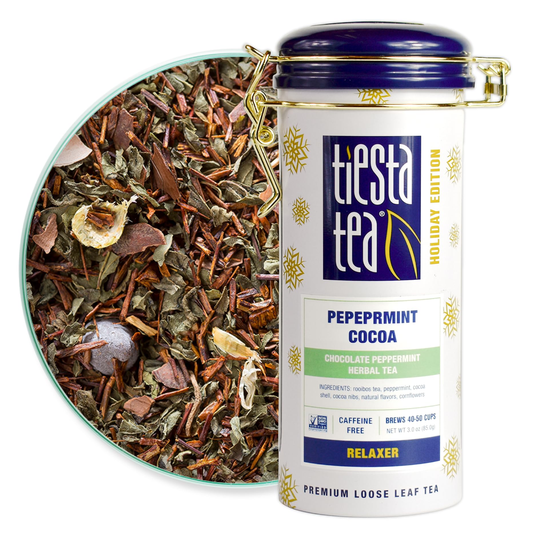 Tiesta Tea Cozy Peppermint Cocoa Herbal Tea - Non Caffeinated, 3 oz Refillable Tin, Makes Up to 50 Cups