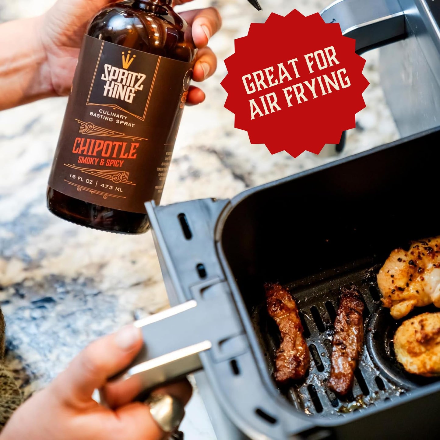 Spritz King Culinary Basting Spray: For Grilling, Smoky Aroma, Air Frying - Delicious Dark Bark, Flavorful Crust & Moisture-Sealing Power - Great On Meats Or Veggies - Variety Pack Of 2 (16 Oz Ea)