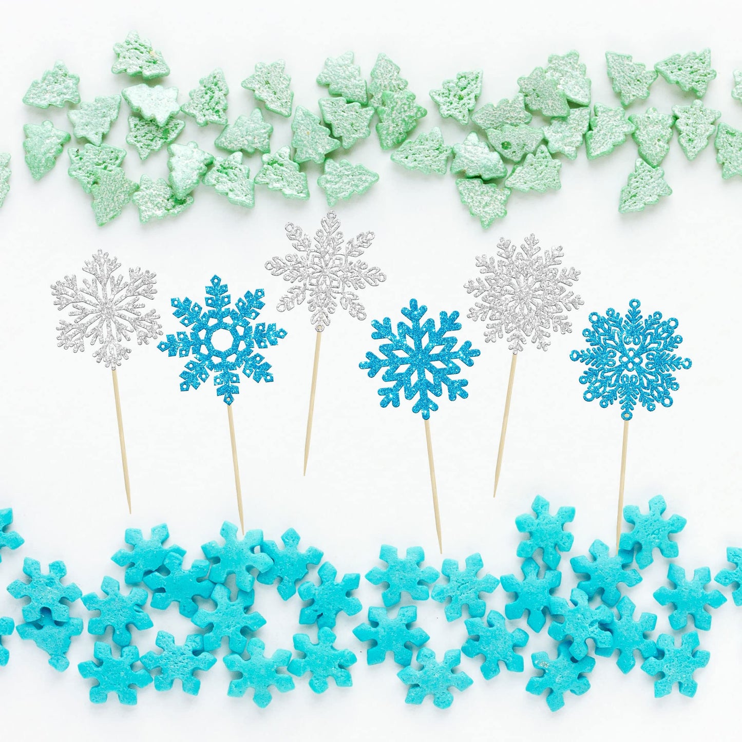 Gyufise 36Pcs Snowflake Cupcake Toppers Glitter Winter Frozen Theme Cupcake Picks For Winter Wonderland Snowflake Theme Baby Sho