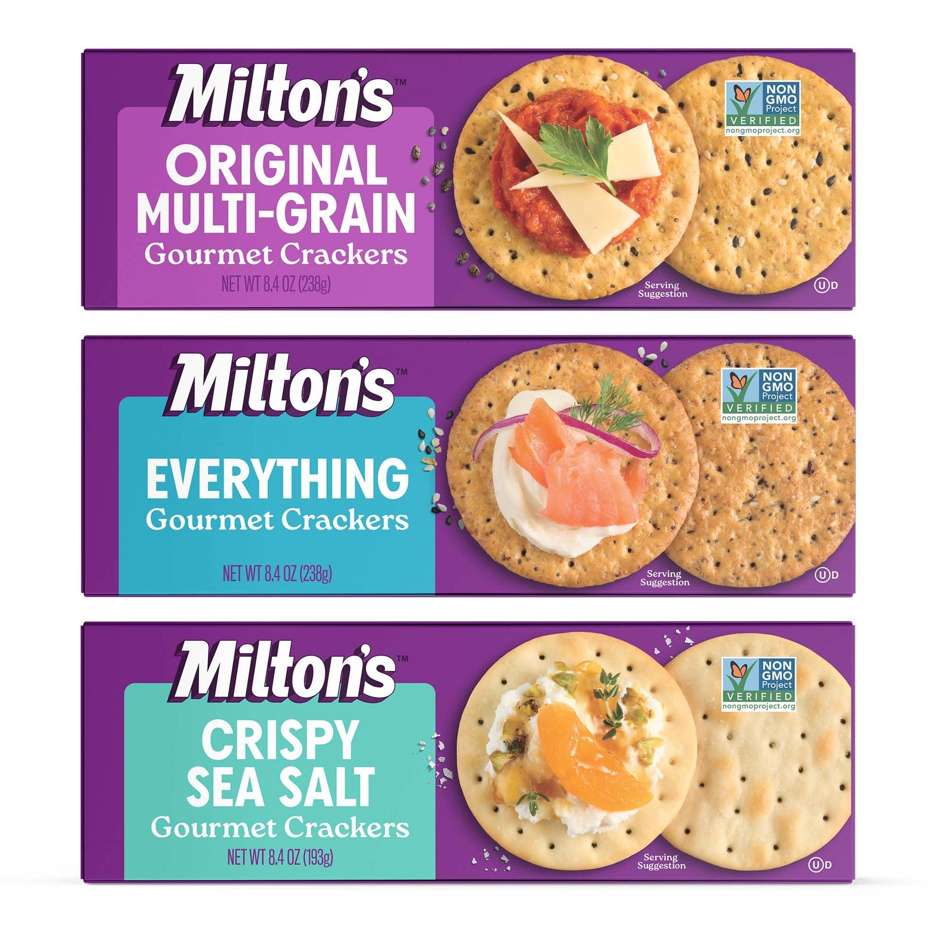 Miltons Gourmet Crackers Variety Bundle - Non-GMO, Natural Ingredients, 8.4 Oz (Pack of 3)