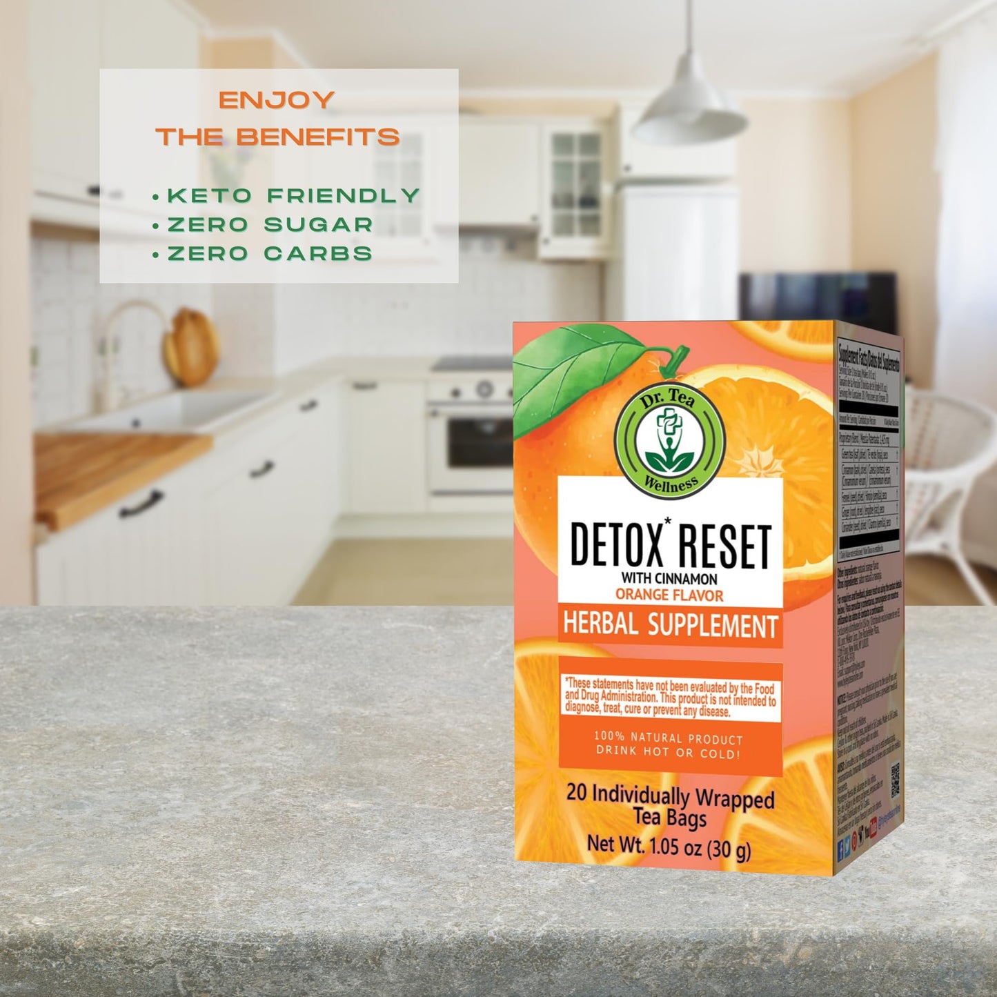 Dr. Tea Detox Reset Tea With Cinnamon - Orange Flavor - 20 Tea Bags