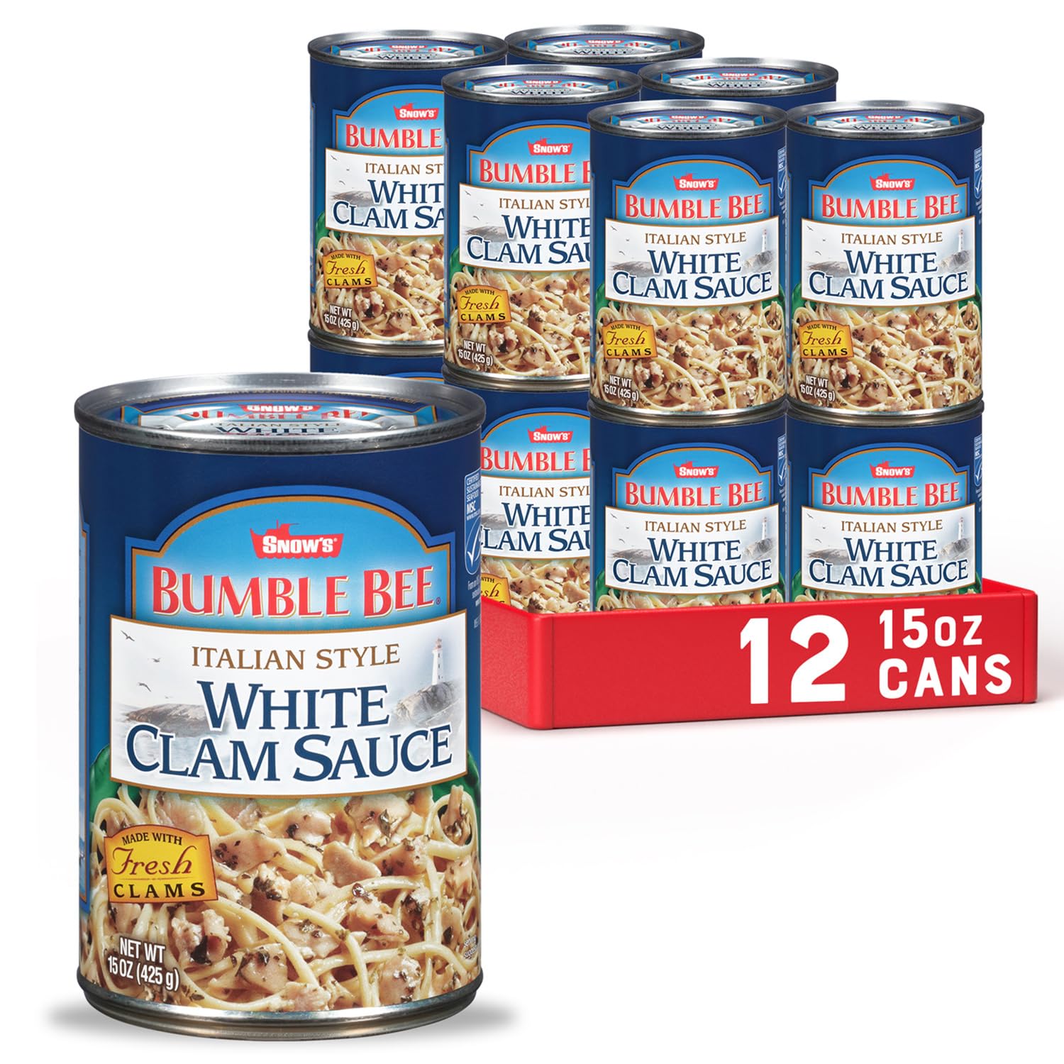 Bumble Bee Snow'S Italian Style White Clam Sauce, 15 Ounce (Pack Of 12) - Authentic Italian Clam Sauce - Made With Fresh Clams,