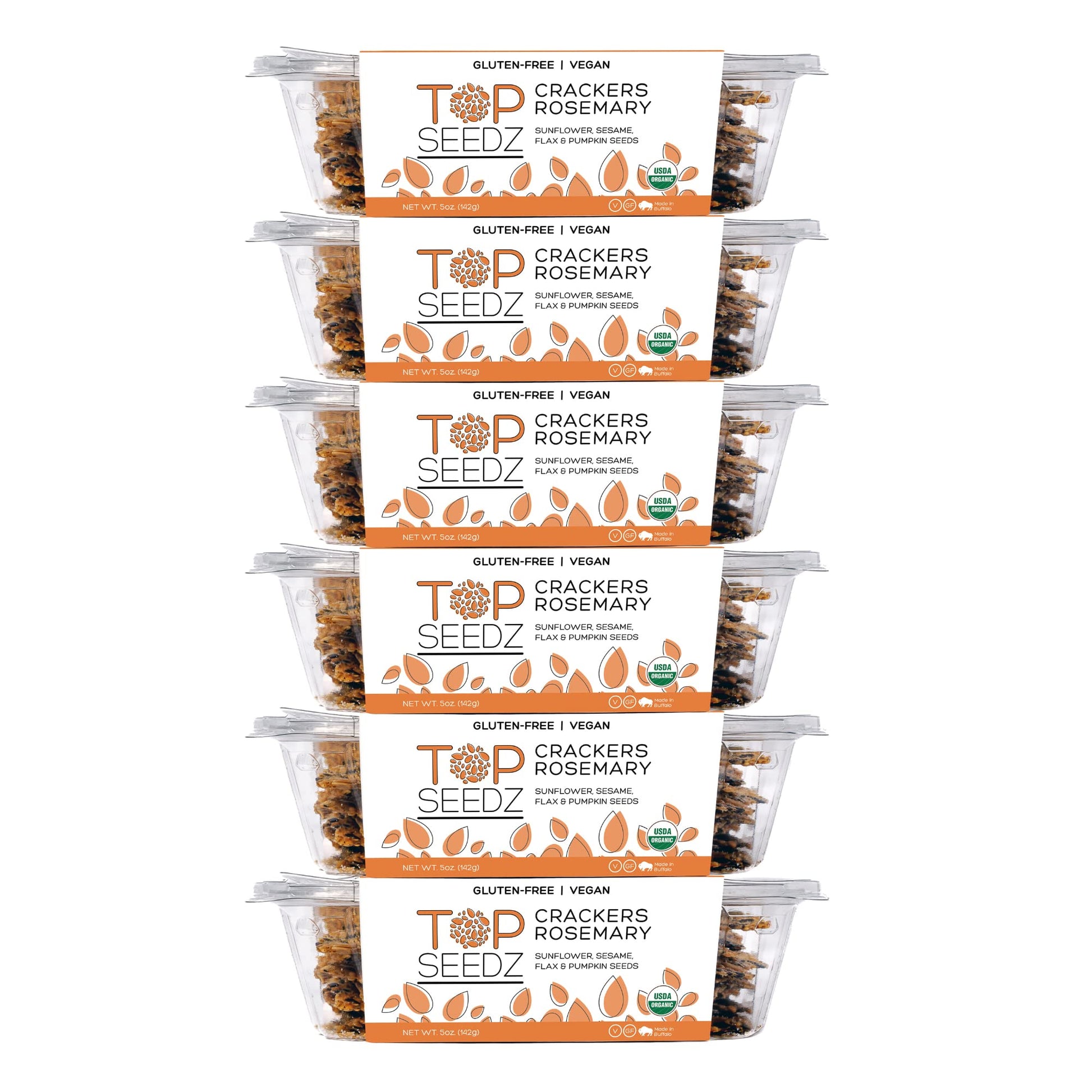 Top Seedz Organic Gluten Free Rosemary Seed Crackers - 5 Oz (Pack of 6) - Healthy Vegan Snack with Plant Based Protein