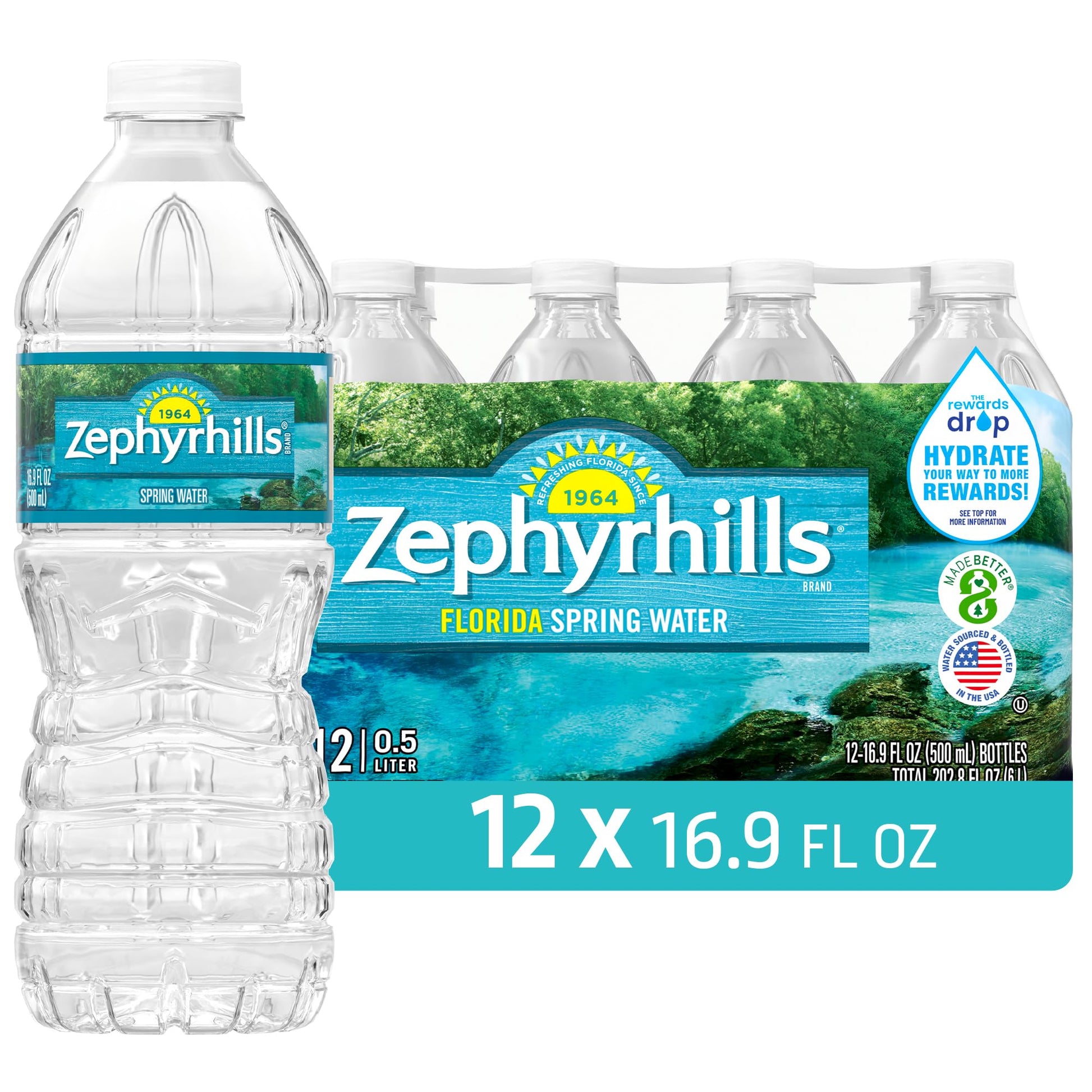 Zephyrhills Florida Spring Bottled Water, 12 Pack - Still Drinking Water with Naturally Occurring Minerals for Taste - 16.9 Fl O