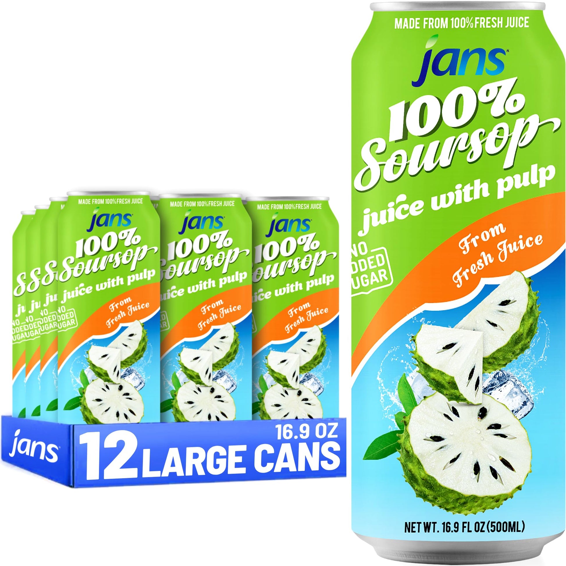 Soursop Juice with Pulp (Guanabana), 16.9 oz (Pack of 12) JANS | 100% Pure Soursop Graviola | NO Sugar Added, NOT From Concentra