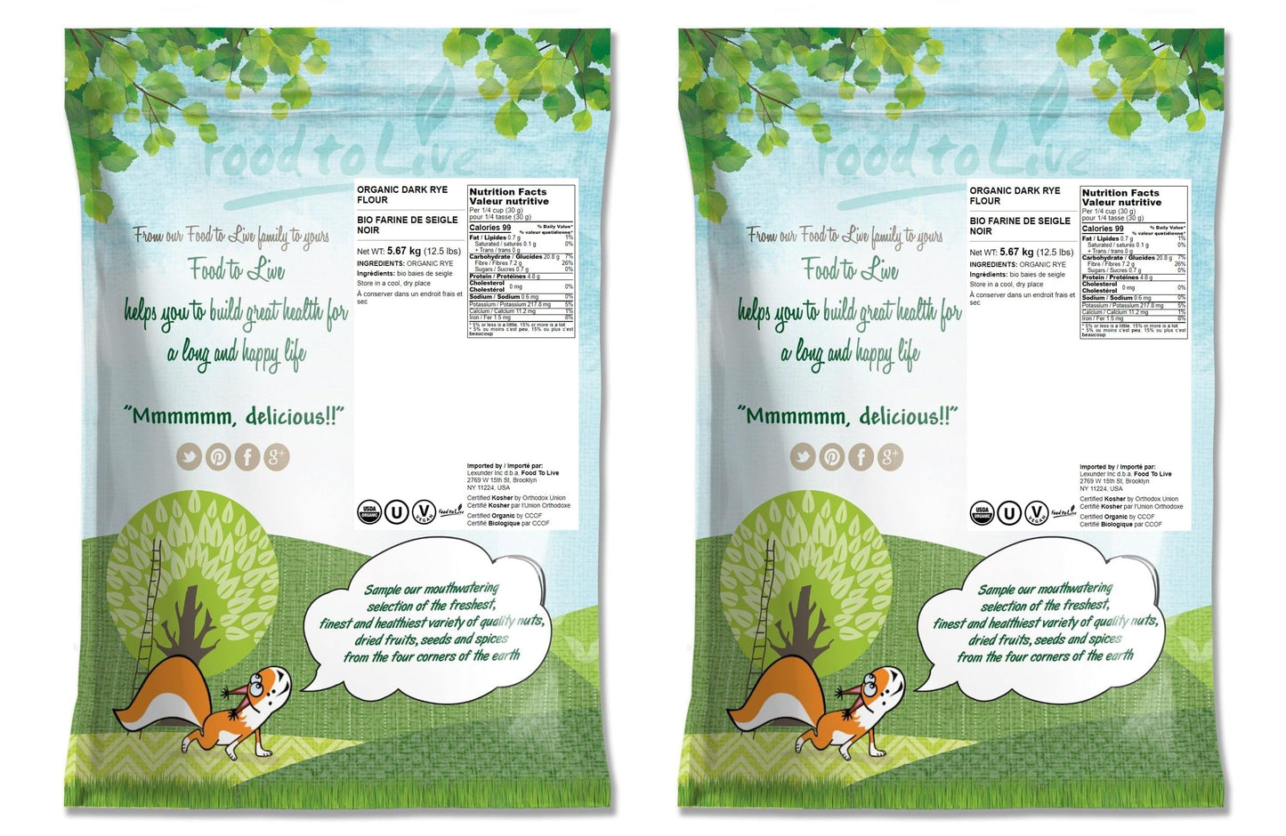 Food to Live Organic Dark Rye Flour, 25 Pounds - Whole Grain, Non-GMO, Stone Ground, Kosher, Raw, Vegan, Bulk, Great for Baking