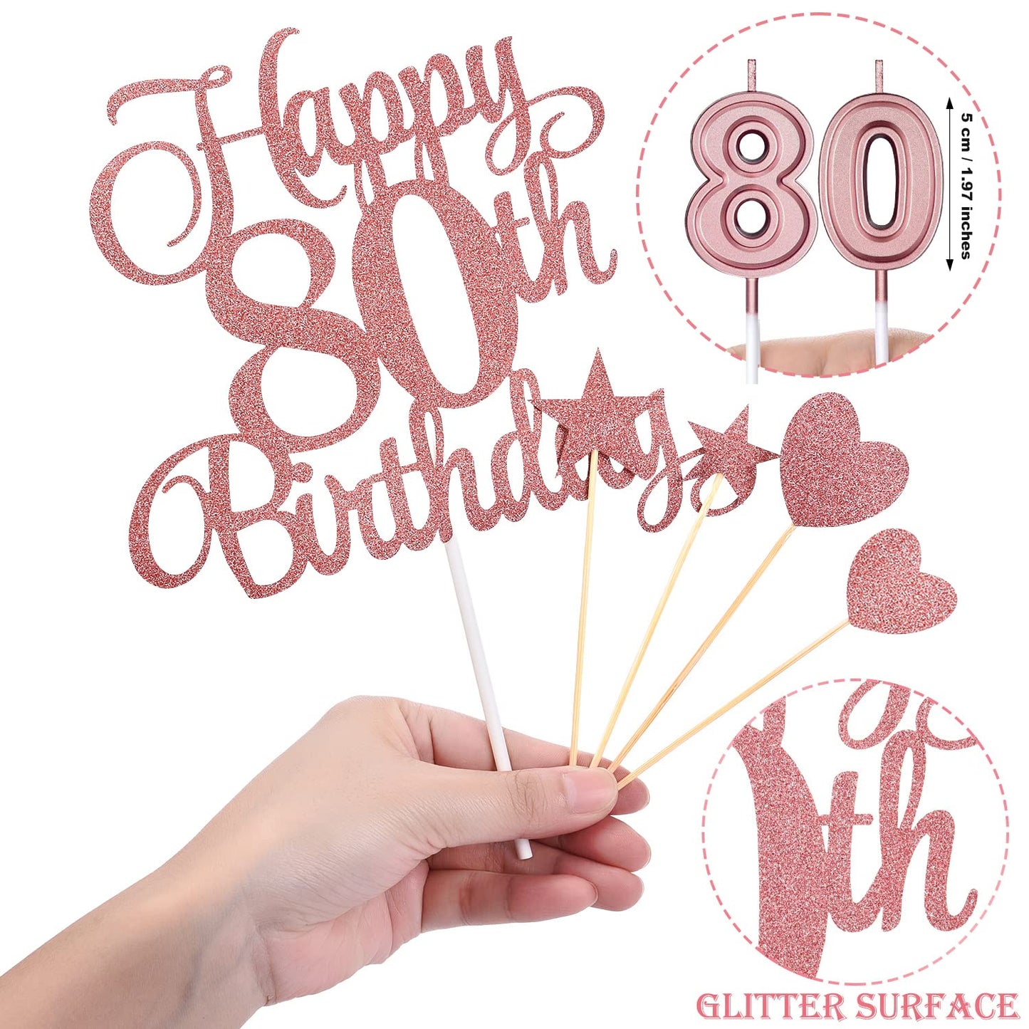 80Th Birthday Cake Decorations Set Include 80Th Birthday Candles Numeral 80 Cake Candles And Happy 80Th Birthday Cake Toppers Wi