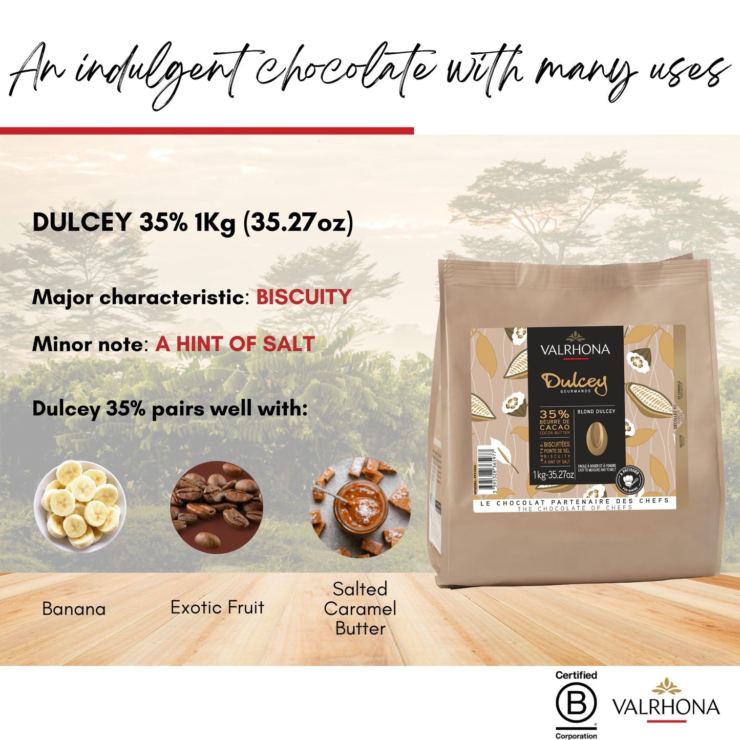 Valrhona Premium French Baking Blonde Chocolate Discs (Feves). Dulcey 35% Cacao. Creamy, Caramel Cookie Flavor Notes. Easy Melt