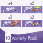 Milka Chocolate Bars Variety Pack, Alpine Milk, Cow Spots, Strawberry & Hazelnut, 10 Count