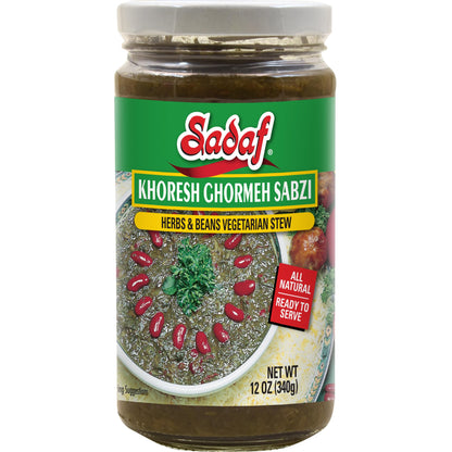 Sadaf Khoresh Ghormeh Sabzi - Ready to Eat Khoresh Sabzi with Spices, Herbs and Beans - Persian Food in a Jar - Iranian food Qor