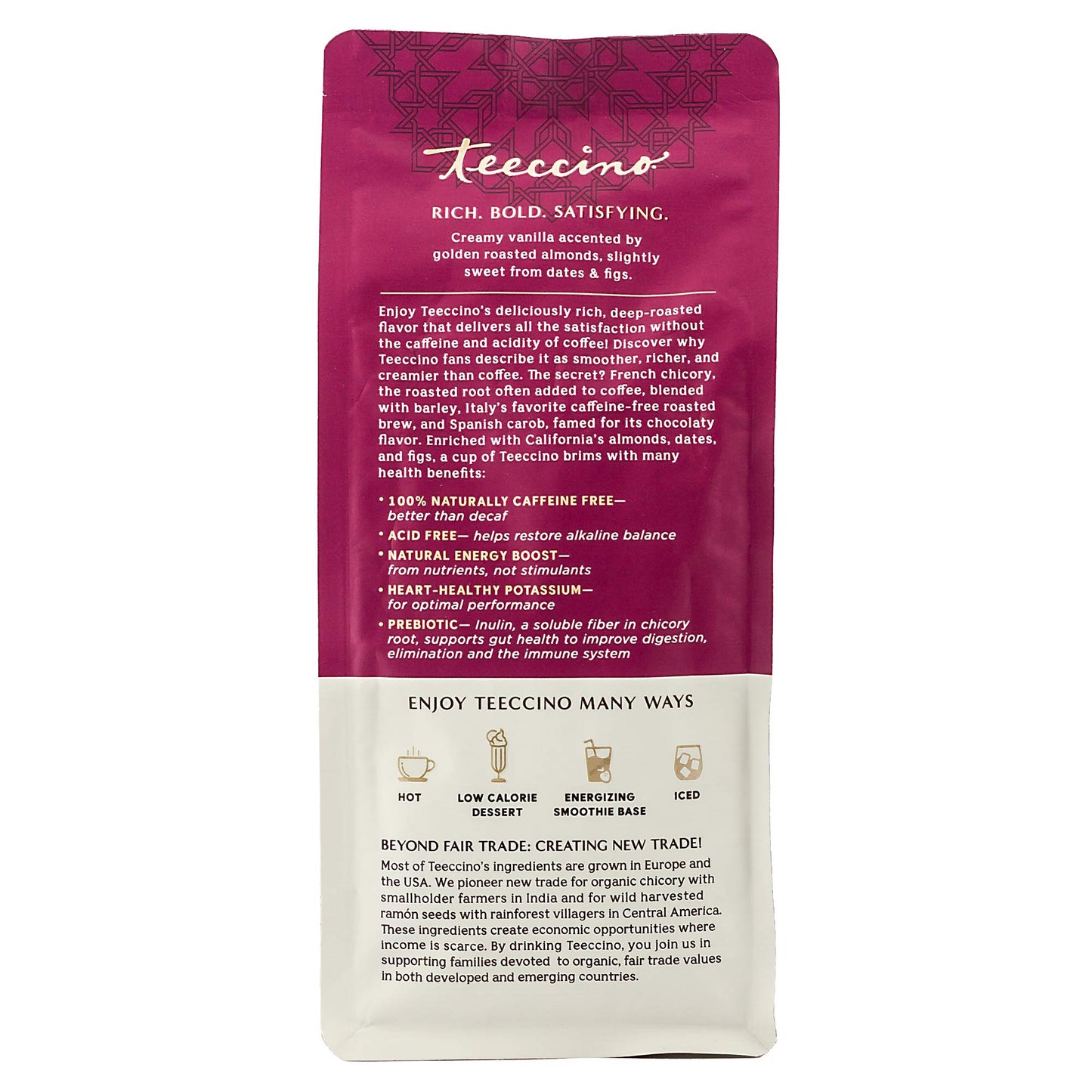 Teeccino Vanilla Nut Chicory Coffee Alternative, Ground Herbal Coffee, Caffeine Free, Medium Roast, 11 Ounce (Pack of 3)