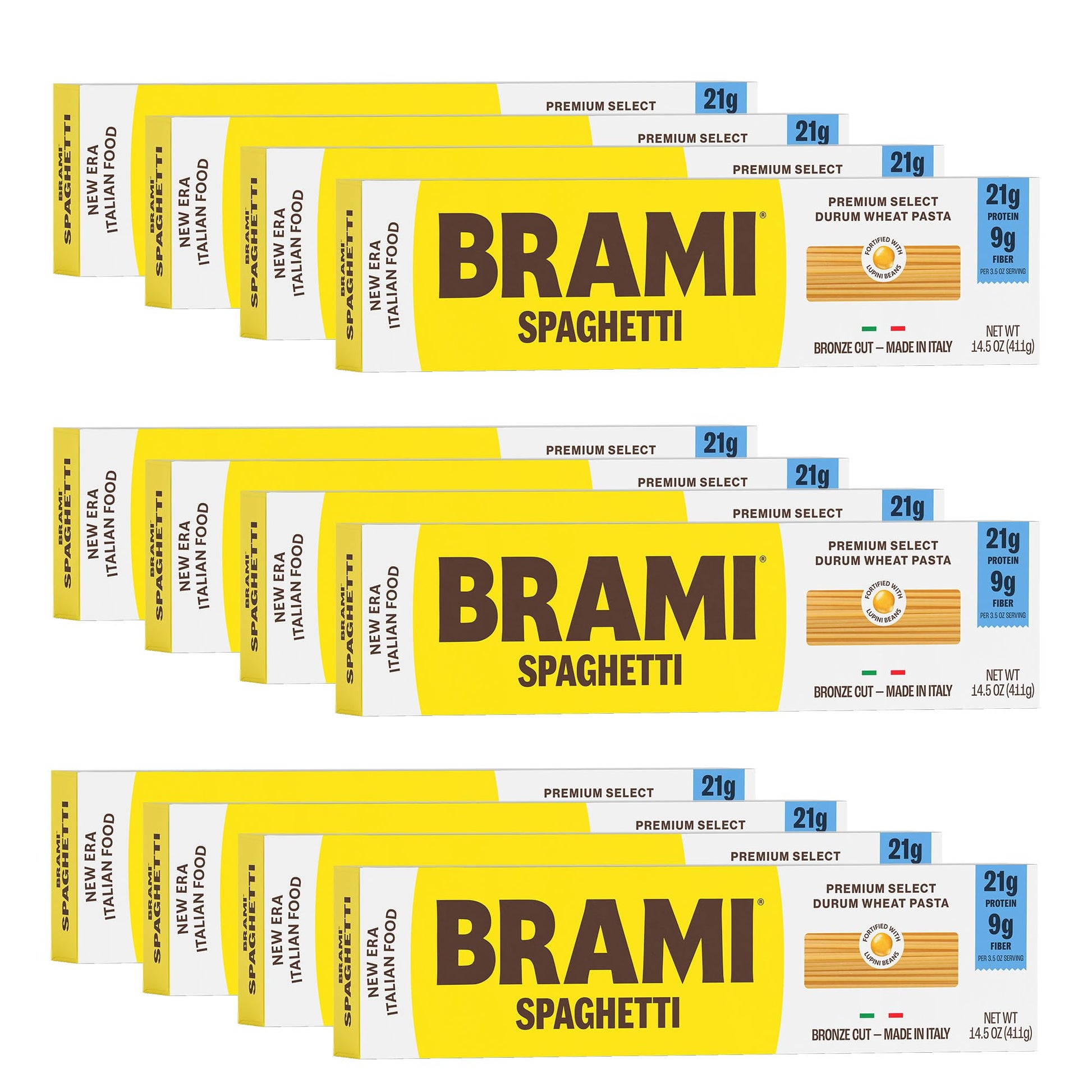 Brami Italian Protein Pasta, Spaghetti | Low Carb | High Fiber | High Protein | Non-Gmo | Keto | Made In Italy | Dry Pasta | Semolina Pasta | Fortified With Heart Healthy Lupini Beans | 14.5Oz (Pack Of 12)