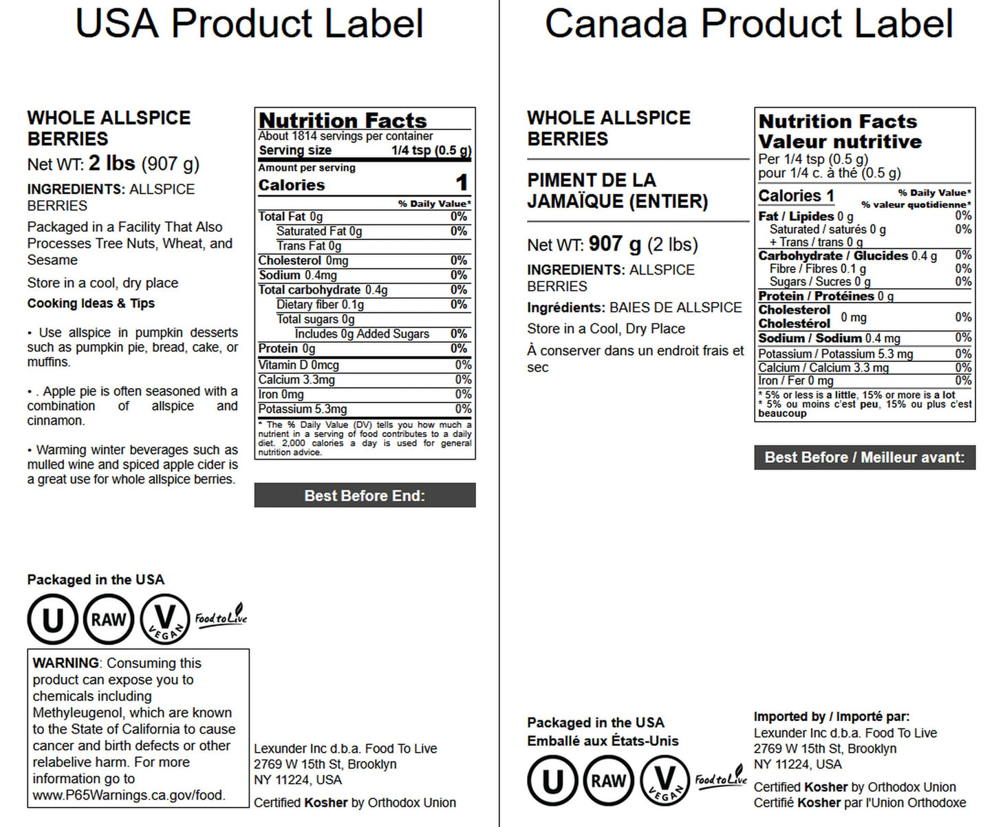 Food to Live Whole Allspice Berries, Vegan, Kosher, 2 Pound Pack