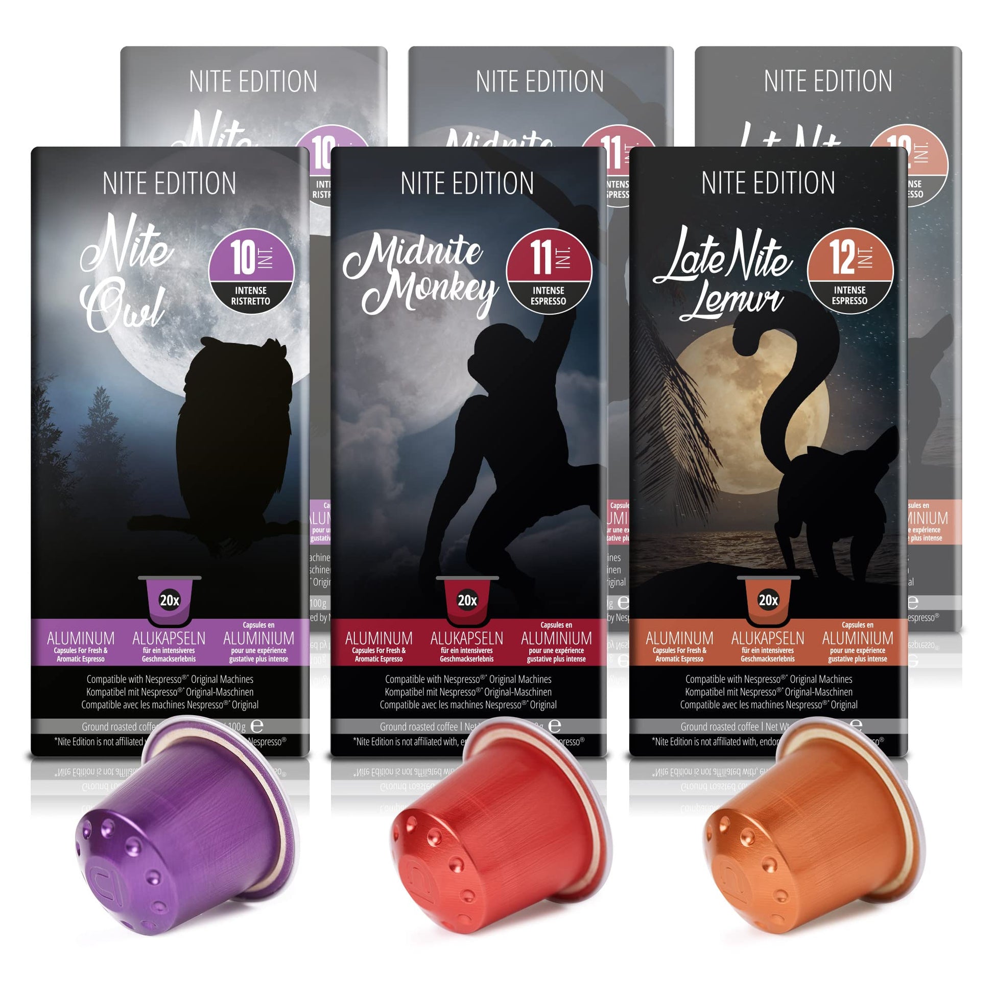 Nite Edition Dark Roast Espresso Variety Pack | 240 Aluminum Coffee Capsules | Compatible with Nespresso | Intensity 10-12
