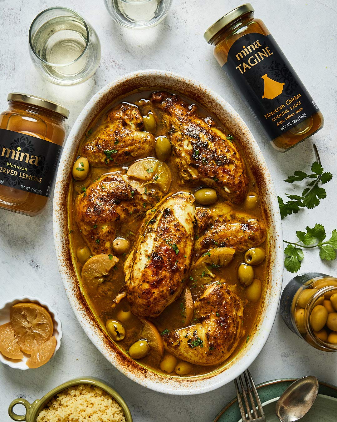 Mina Tagine Moroccan Chicken Simmer Sauce, 12 oz - Classic Ginger Saffron with Turmeric, Lemon & Olive Oil, Moroccan Spices