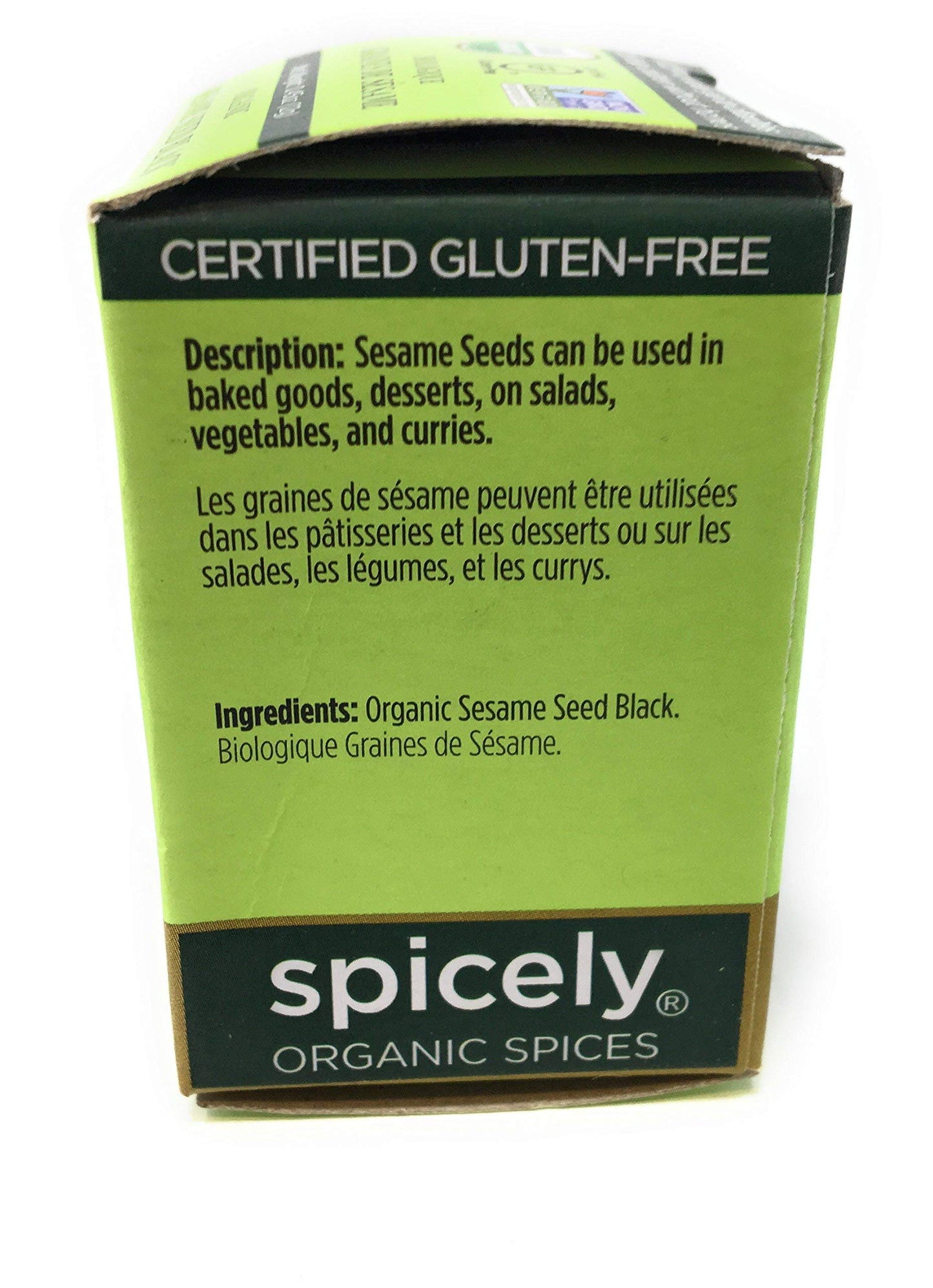 Spicely Organic Sesame Seeds Black Whole 0.45 Ounce Ecobox Certified Gluten Free