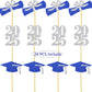 DOMOO OF DREAMS Graduation Cupcake Toppers 24 PCS Blue Silver Glitter Diploma Cap School Colors
