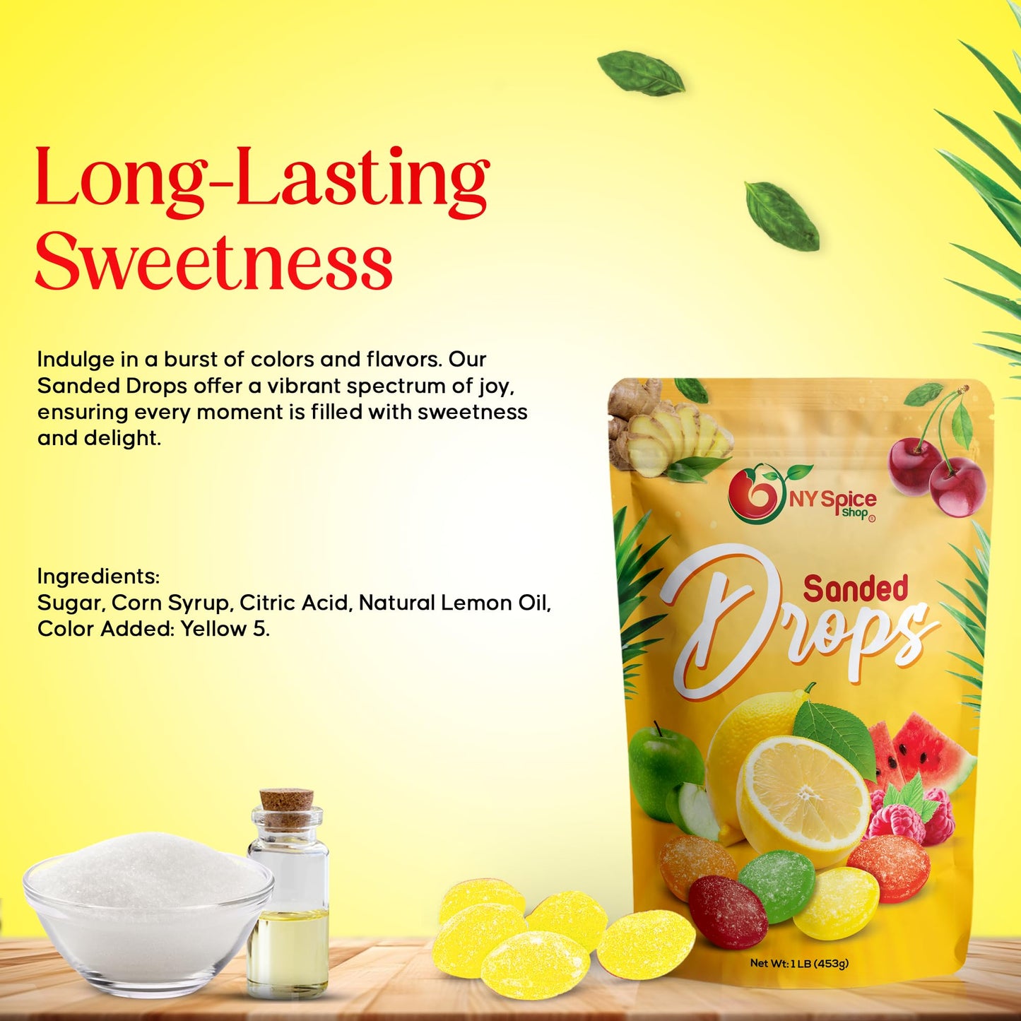 NY Spice Shop Sanded Lemon Drops - 3 Pound Lemon Hard Candy - Tangy & Sweet Old Fashioned Candy