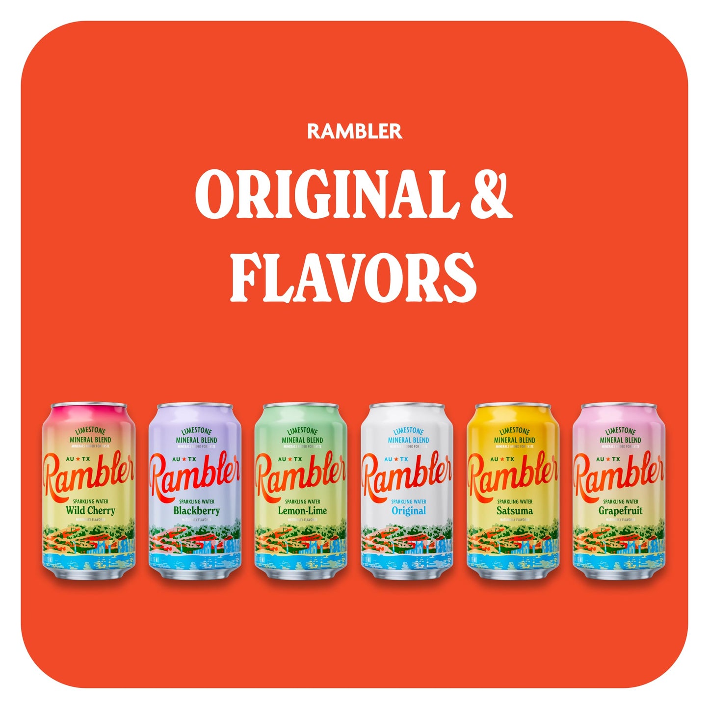 RAMBLER G fruit Sparkling Water, 12-Ounce Cans, Pack of 24, Texas Limestone Filtered