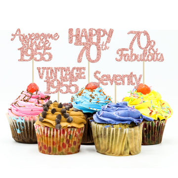 Gyufise 30Pcs Rose Gold Vintage 1953 Cupcake Toppers 70Th Birthday Cupcake Toppers Awesome Since 1953 Hello 70 Cake Topper Seven