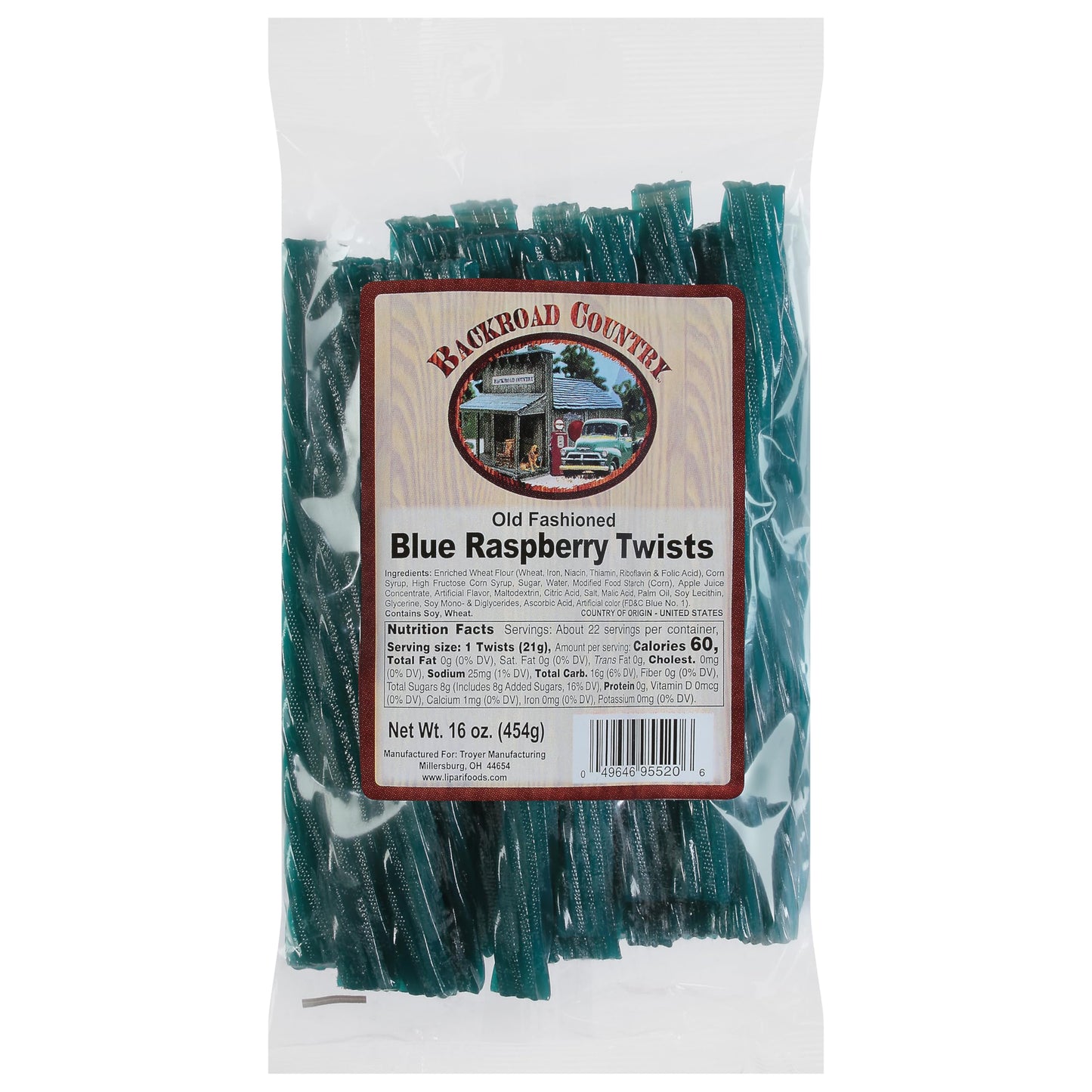 Backroad Country Old Fashioned Blue Raspberry Twists - Licorice Candy - Made In The Usa - 16 Oz (Pack Of 1)