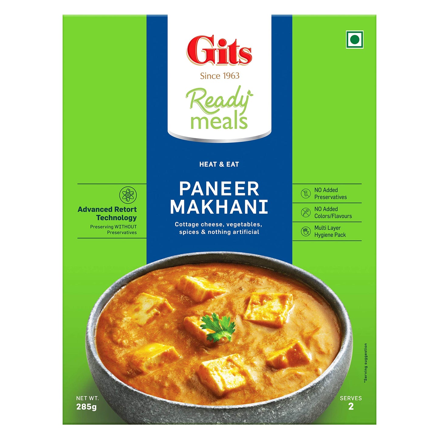 Gits Ready To Eat Paneer Makhani, Pure Veg, Heat And Eat Buttery Indian Gravy, Microwaveable, 1140G (Pack Of 4 X 285G Each)