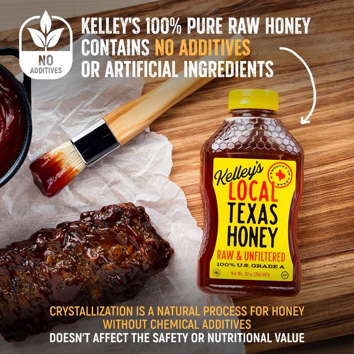Kelleys Local Texas Raw & Unfiltered Raw Honey, Pure Honey, (32 Ounce)