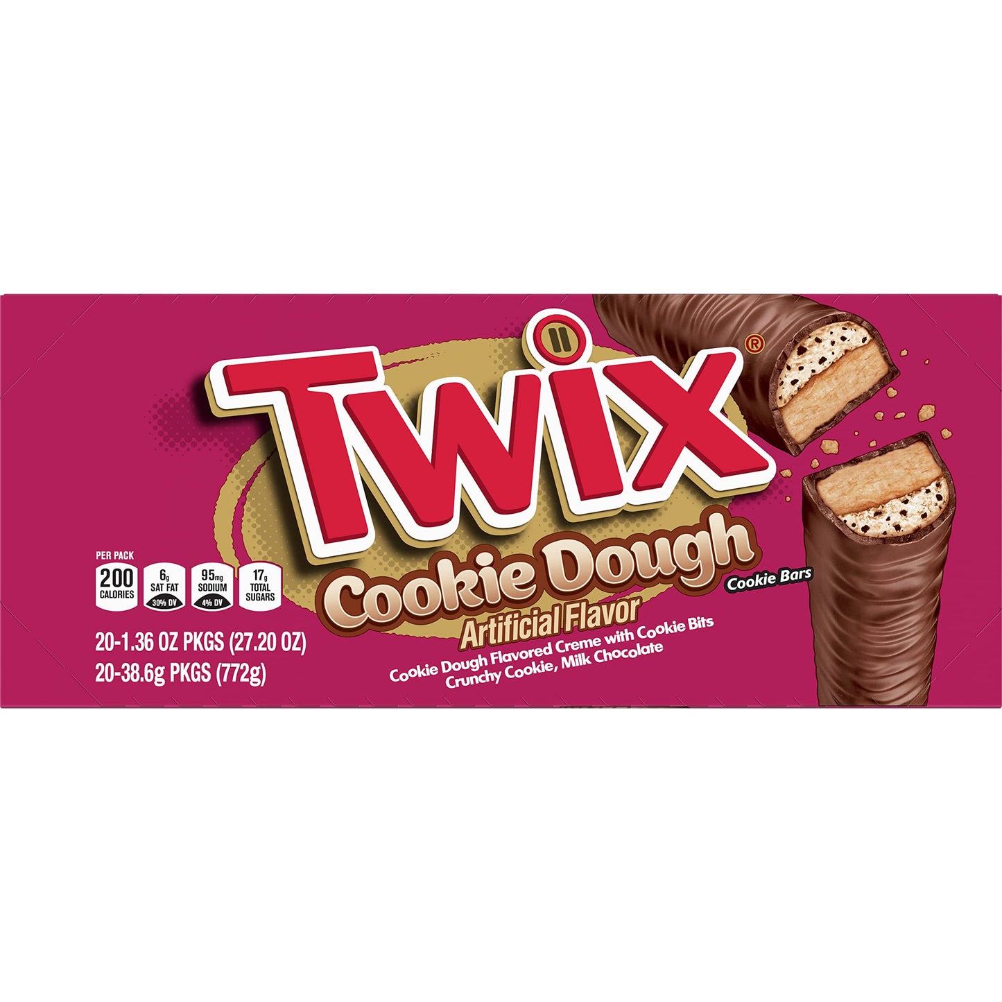TWIX Cookie Dough Milk Chocolate Bars, 1.36 oz (Pack of 20)