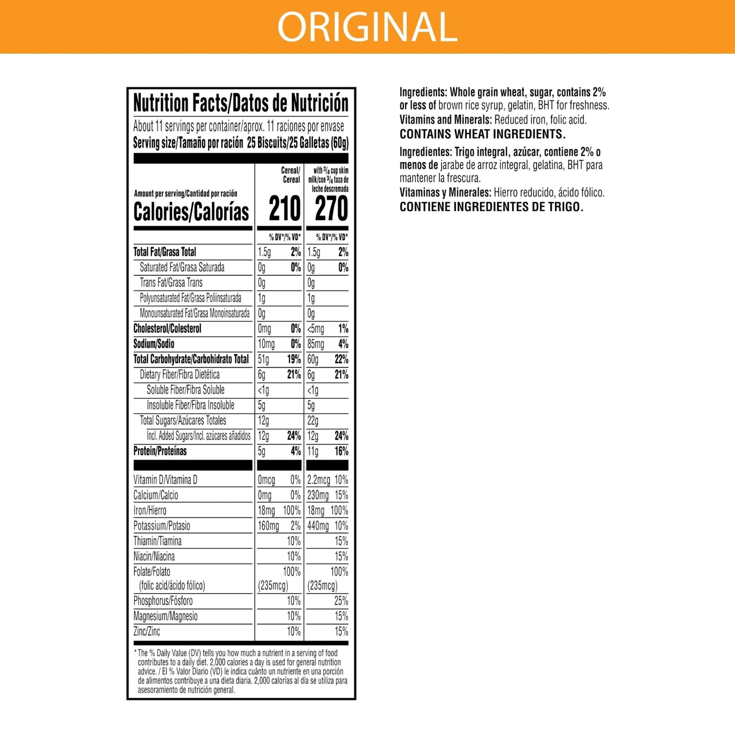Frosted Mini-Wheats Cold Breakfast Cereal, High-Fiber, Original, 24oz Box, Family Size