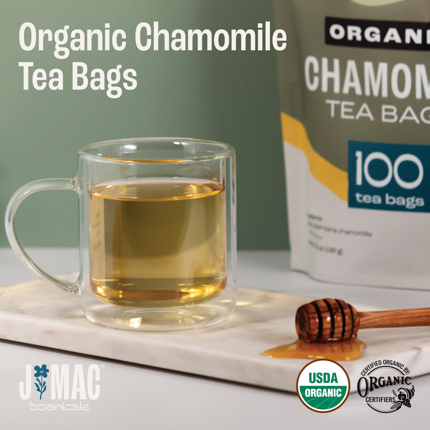 J MAC BOTANICALS Organic Chamomile Tea Bags - 100 Count - Quality Tea from Nile Valley, Egypt, Packaged in the USA