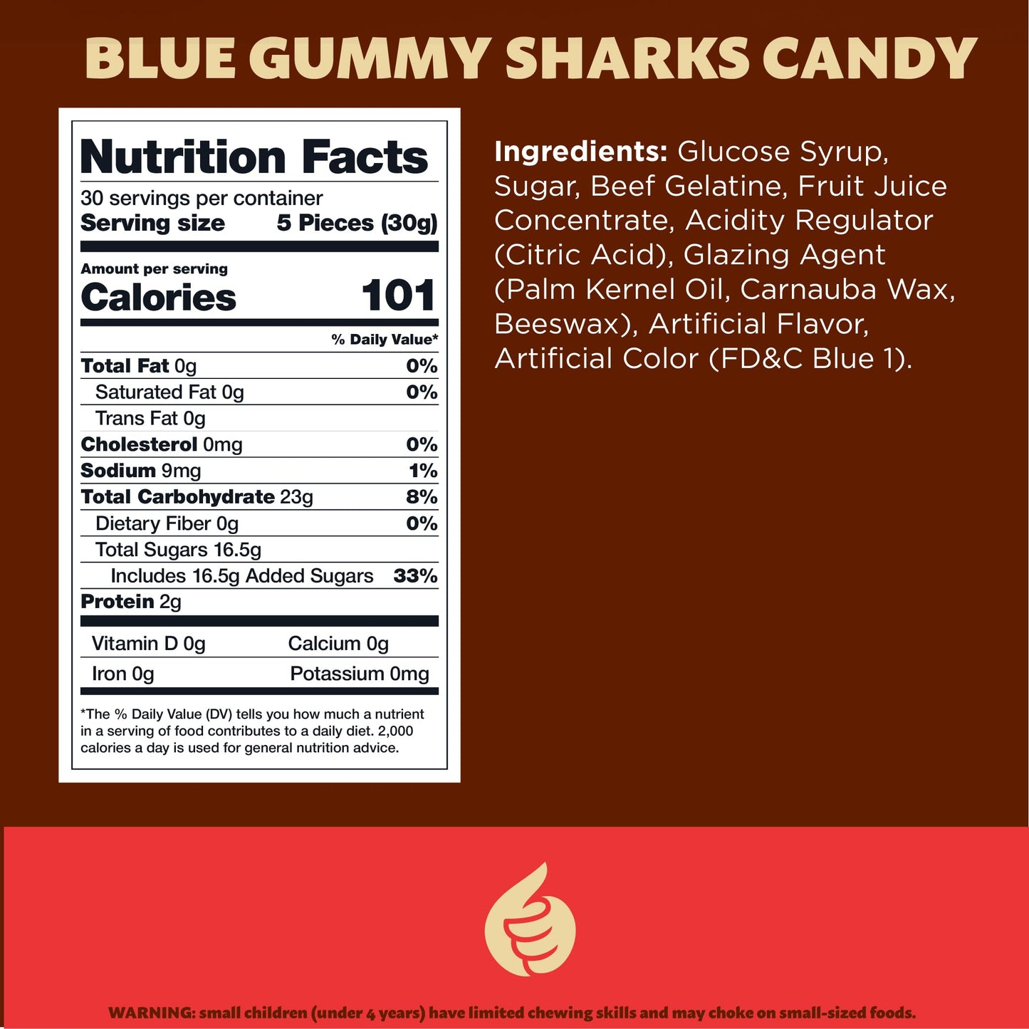 Blue Sharks Gummy Candy, Classic Blue Raspberry Flavor, 2-Pound Bag