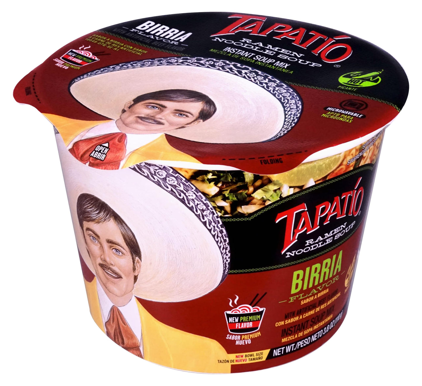 Tapatio Spicy Ramen Noodle Soup Big Bowl - Birria Flavor - 3.88 Oz (Bulk Case Of 6)