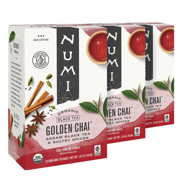 Numi Organic Golden Chai Tea, 18 Tea Bags (Pack Of 3) Assam Black Tea, Cardamom, Ginger & Anise