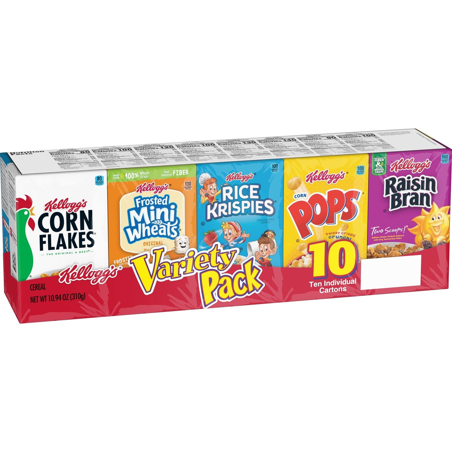 Kellogg s Cold Breakfast Cereal, Single Serve, Variety Pack, 10.94oz Tray (10 Boxes)
