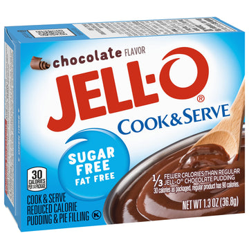 Jell-O Chocolate Pudding, Cook & Serve, Sugar Free, 1.3 Oz Box, 4 Packs