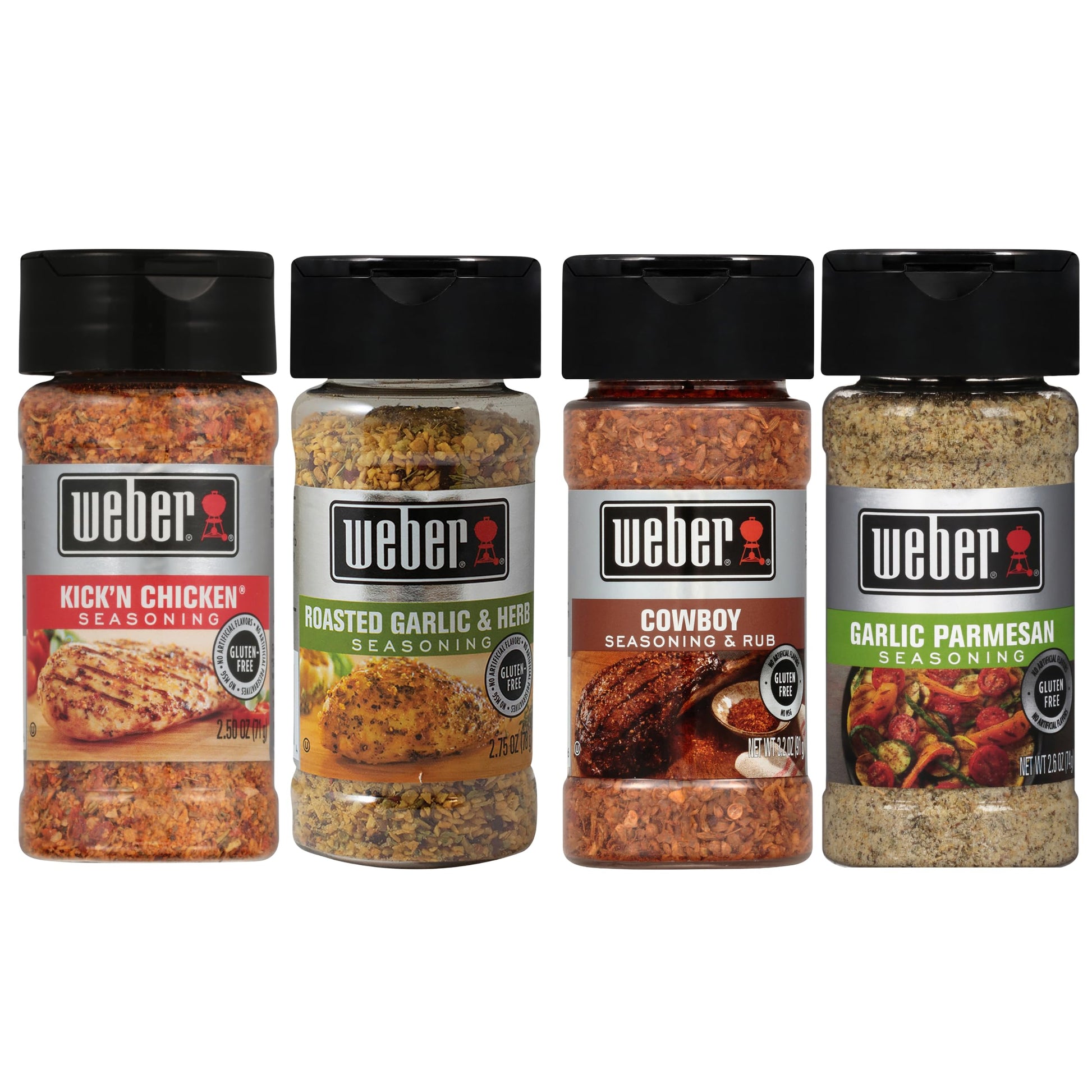 Weber Classic Grilling Spice Set With Roasted Garlic & Herb, Kick'N Chicken, Cowboy, And Garlic Parmesan Seasonings