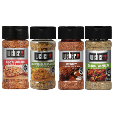 Weber Classic Grilling Spice Set With Roasted Garlic & Herb, Kick'N Chicken, Cowboy, And Garlic Parmesan Seasonings
